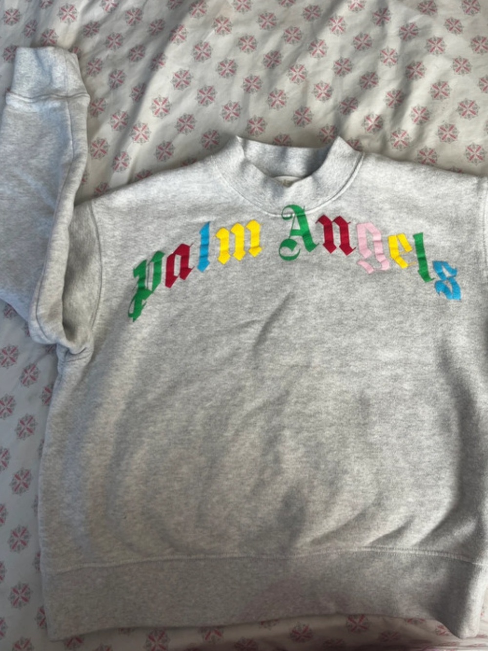 Palm Angels Grey Sweatshirt with Multicolor Old English Logo